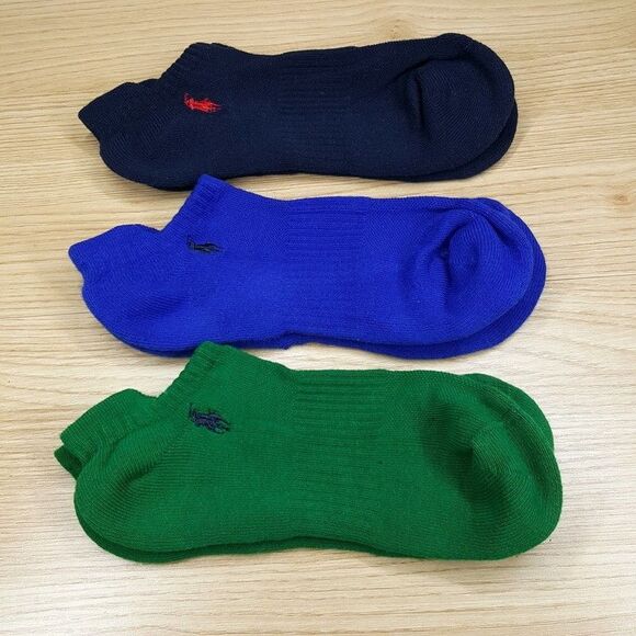 POLO RALPH LAUREN Low Cut Ankle Socks Mens Blue Green Navy 3-Pack Performance - Picture 1 of 2